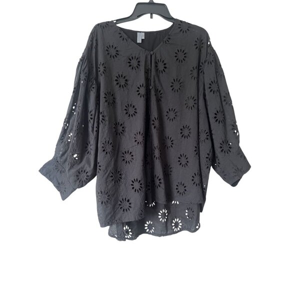 NEW Anthropologie Blank London Black Eyelet Cotton Top Large - Picture 3 of 11